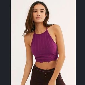 Free People All Your Love Wine Lace Crop Top